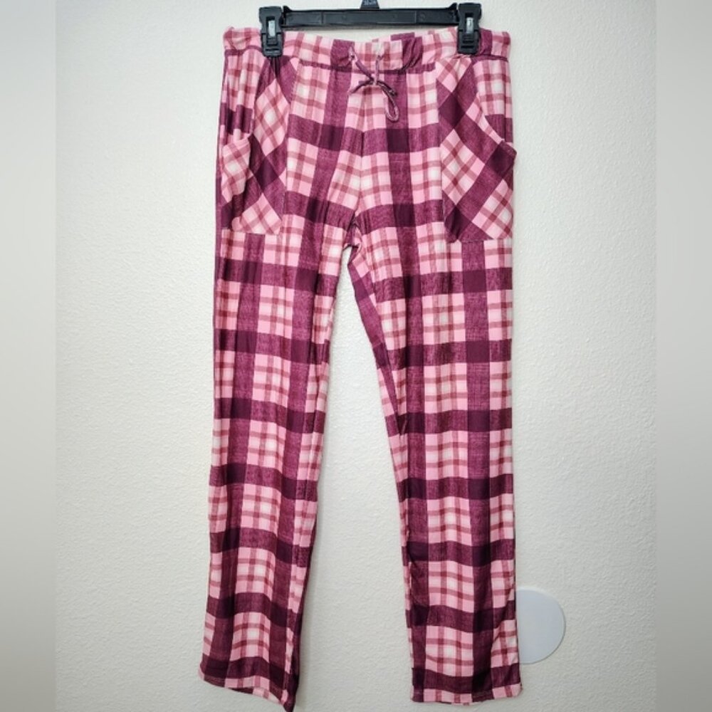 Lucky Brand Women's Plaid Pink Pants Pajamas Waist Band Sz Small Pockets NWOT